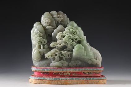 A Rare Hetian Jade Blue and White Carved Landscape Pattern Ornament