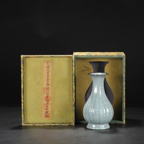 A Rare Guan yao Celadon Glazed Silver Mouth Vase with an Imperial Poem by Emperor Qianlong