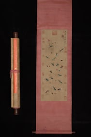A Chinese Vertical Scroll Ink Painting of insect on Silk