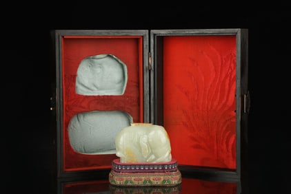 A Rare Hetian White Jade Elephant-shaped Ornament