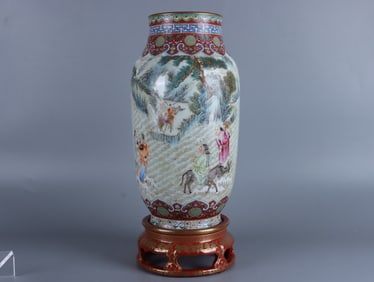A Rare Famille-Rose Character and Story Patterns  Outline in Gold Vase