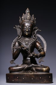 A Rare Bronze Inlaid Silver Vajradhara Seated Statue