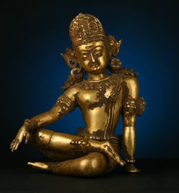 A Rare Gilt Bronze Avalokitesvara Seated Statue