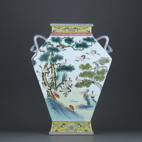 A Rare Famille-Rose Crane Pattern Vase