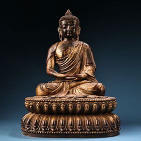 A Rare Coppery Mud-gilded Buddha Statue