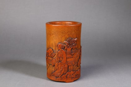 A Rare Bamboo Carved Figure Pattern Brush Pot?