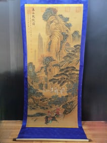 A vertical scroll of Chinese ink hunting painting on silk