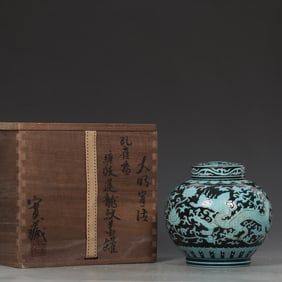 A Rare Peacock Blue Glazed Lotus Pattern and Dragon Pattern Jar?