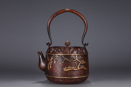 A Rare Gilded Copper Floral Pattern Ewer