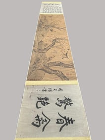 A vertical scroll of Chinese ink flower and bird painting on paper