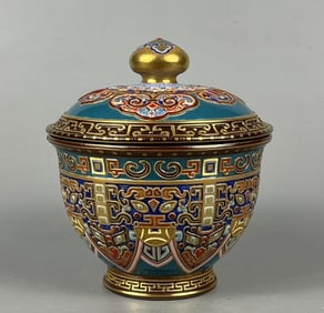 A Rare Enamel Carved and Outline in Gold Beast-Face Pattern Teacup