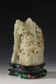 A Rare Hetian Jade Carved Landscape Ornament