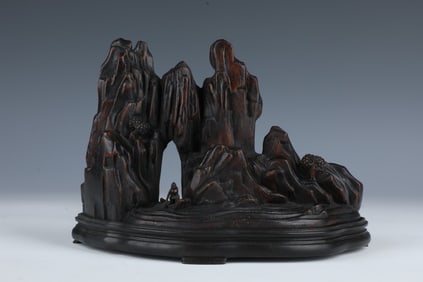 A Rare Eaglewood Carved Landscape and Figures Pattern Ornament