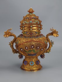 A Rare Gilt Bronze Filigree Inlaid Gems Censer?