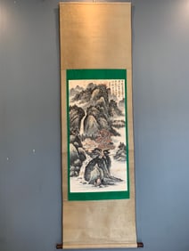 A Chinese Vertical Scroll Ink Painting of Landscape on Silk