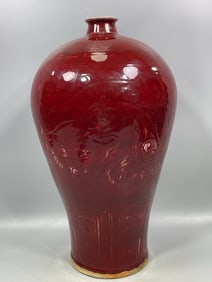 A Rare Red Glazed Carved Dragon Pattern Vase?