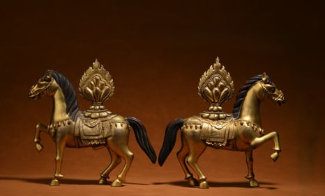 A Rare A pair of Gilt Bronze Horse Ornaments