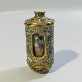 A Rare Enamel Character and Story Patterns  Outline in Gold Vase