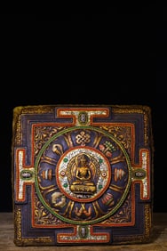 A Rare Cloisonne Inlaid Gems Dzi Bead Buddhist Pendant