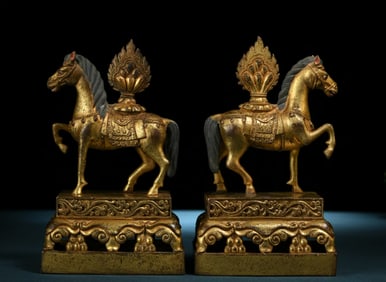 A Rare A pair of Gilt Bronze Horse Seals
