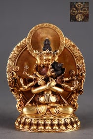 A Rare Gilded Copper Guhyasamaja Buddha Seated Statue