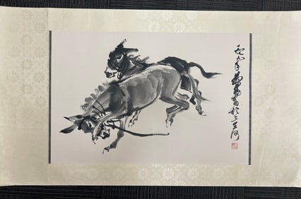 A Chinese Vertical Scroll Ink Painting of Donkey on Paper