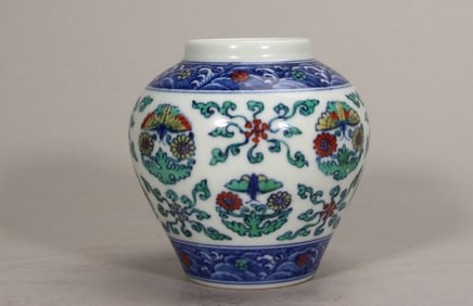 A Rare Blue and White Doucai Flower Pattern Jar