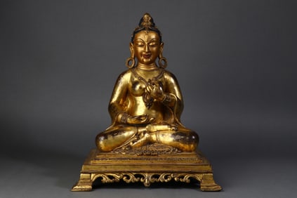A Rare  Gilt Bronze Tara Tibetan Buddha Statue