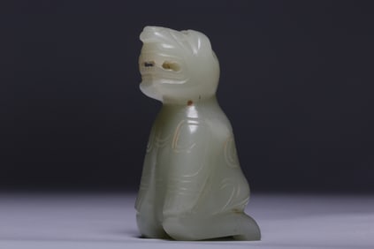 A Rare Archaic Jade Figure Handle Ornament