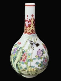 A Rare Enamel Flower and Bird Patterns Vase