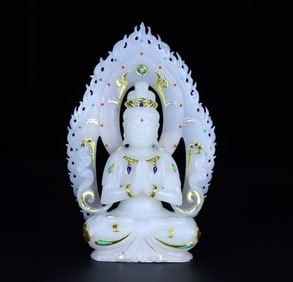 A Rare Hetian jade with Gold Wrapping Buddha Statue