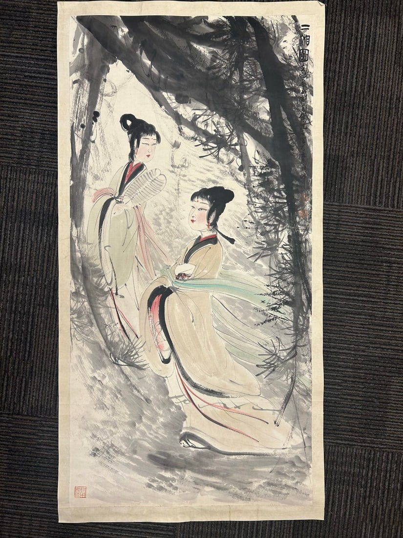 A Chinese Vertical Scroll Ink Painting of Figure on Paper: A Chinese Vertical Scroll Ink Painting of Figure on Paper,Modern China,Fu Baoshi,Size:39.4inx19.7in 一幅中国水墨纸本人物画立$