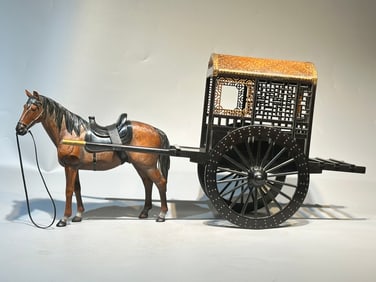 A Rare Huanghuali Wood Horse-drawn Carriage Ornament