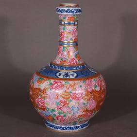 A Rare Enamel Flower and Dragon Patterns  Outline in Gold Vase