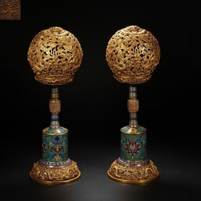 A pair of Rare Cloisonne Dragon and Phoenix Official Hat