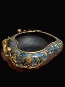 A Rare Cloisonne Bat and Peach Pattern Brush Washer