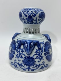 A Rare Blue and White Lotus Pattern Hand Bell