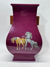 A Rare Eggplant Purple Glazed Horse Pattern Vase