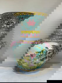 A Rare Green Ground Flower and Figure Story Pattern Vase