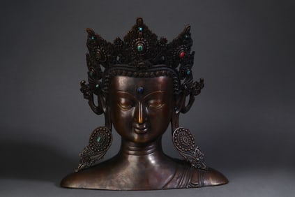 A Rare  Copper Tire Tara Tibetan Buddha Head