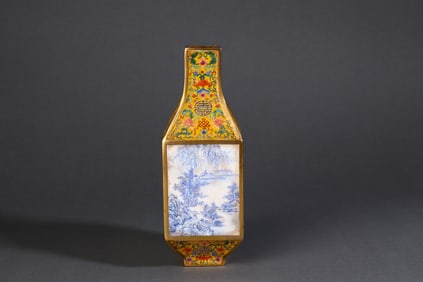 A Rare  Enamel Color Landscape Pattern Square Vase