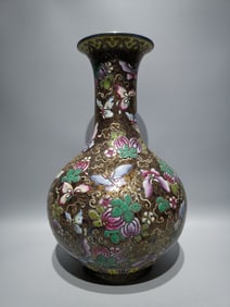 A Rare Famille-Rose Flower and Butterfly Pattern Vase?