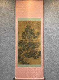 A Chinese Vertical Scroll Ink Painting of Landscape on Silk