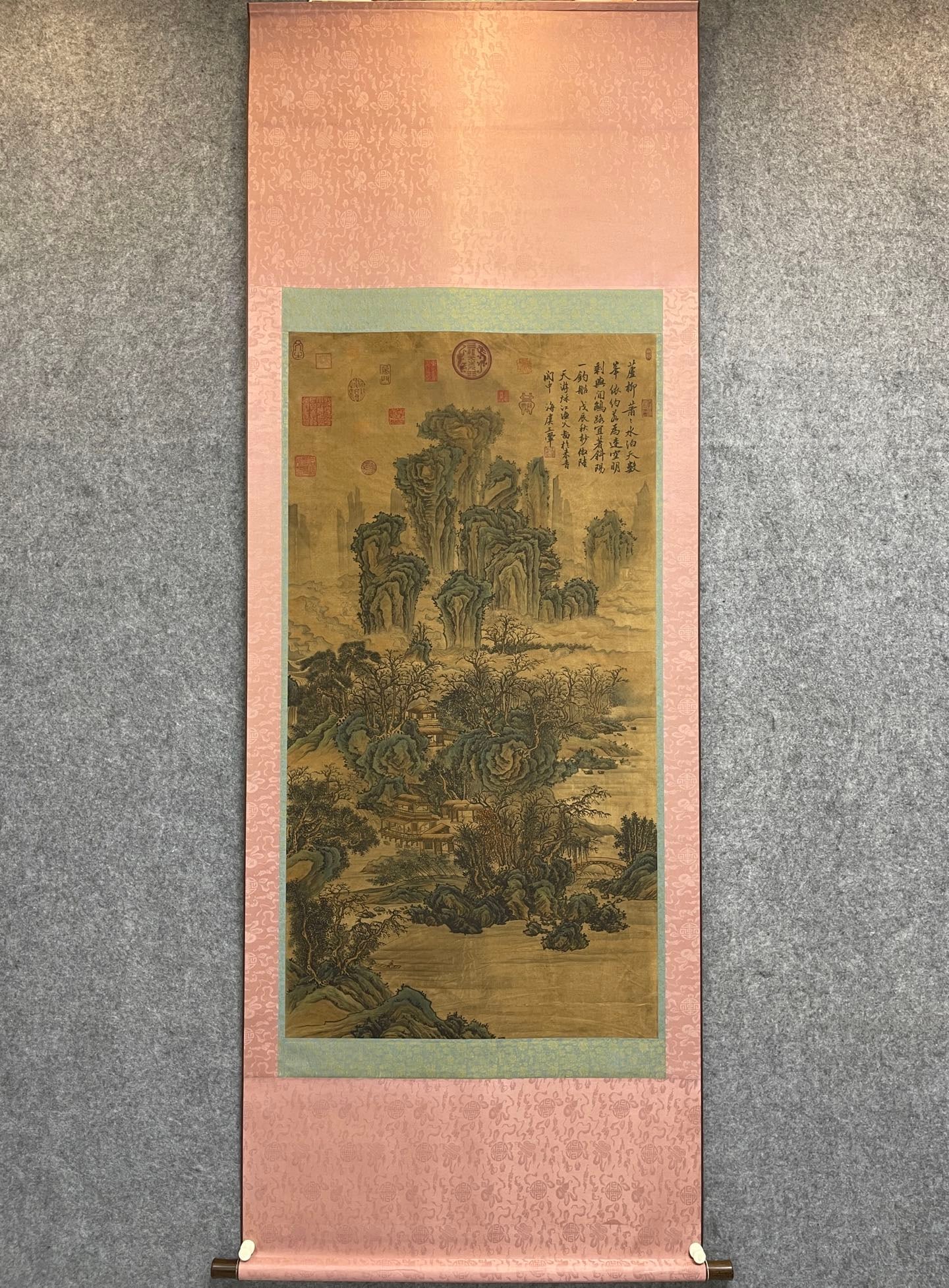 A Chinese Vertical Scroll Ink Painting of Landscape on Silk: A Chinese Vertical Scroll Ink Painting of Landscape on Silk,Qing Dynasty, China,Wang Hui,Size:33.5inx92.5in,without frame size:27.6inx51.2in 一幅中国水墨绢