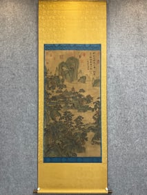 A Chinese Vertical Scroll Ink Painting of Landscape on Silk