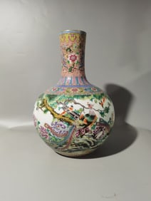A Rare Famille-Rose Flower and Bird Patterns Vase