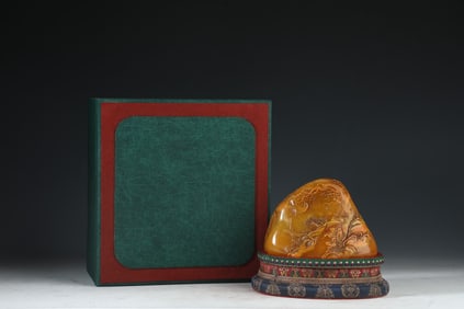 A Rare Shoushan Stone Tianhuang Carved Landscape and Figures Pattern Seal
