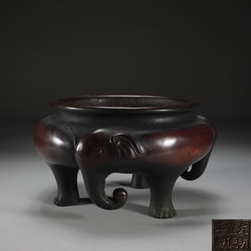 A Rare Bronze Three-Elephant-Foot Censer