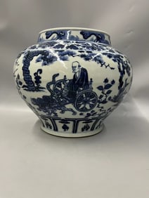 A Rare Blue and White Figure and Story Pattern Jar