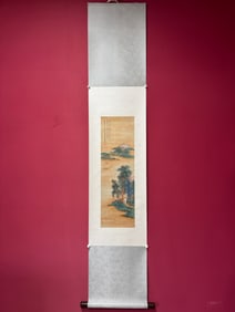A Chinese Vertical Scroll Ink Painting of Landscape on Silk